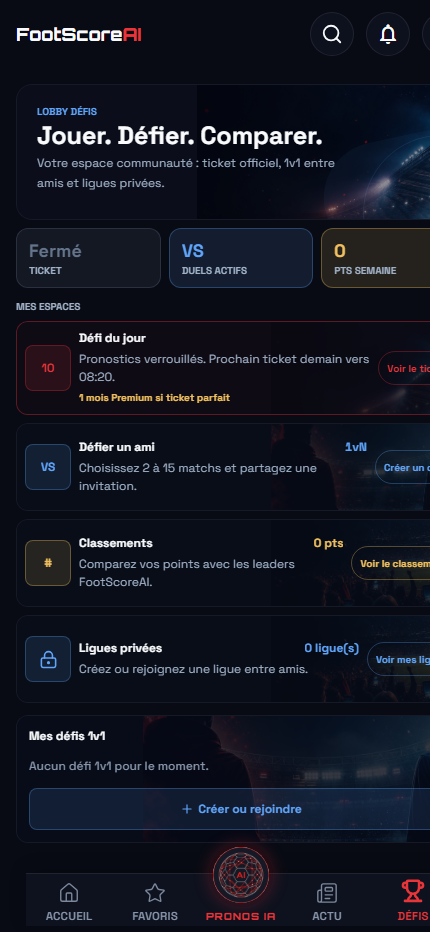 Lobby Défis FootScoreAI