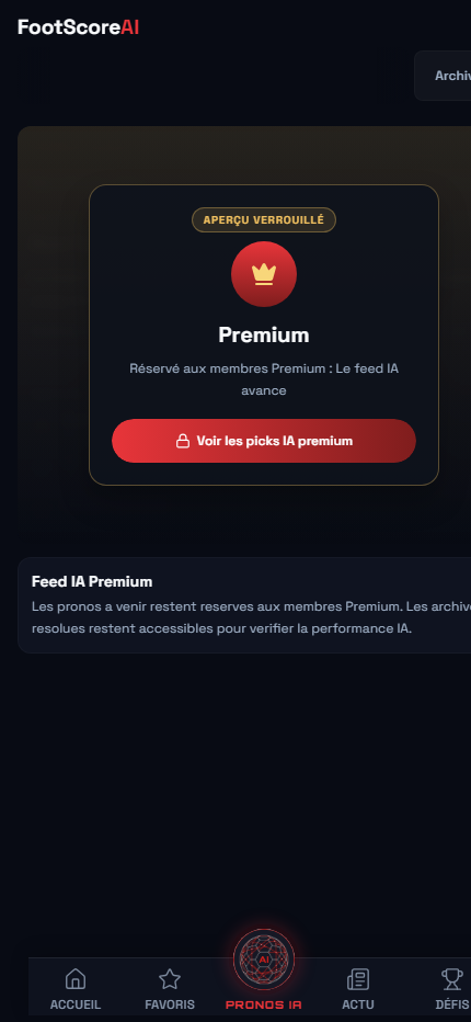 Aperçu des pronostics IA FootScoreAI